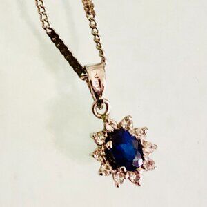 Vintage Style Sapphire Silver Necklace with Fine diamonds